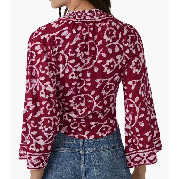 Free People On The Block Bell Sleeve Top in Red/ Pink Combo - Picture 2 of 5